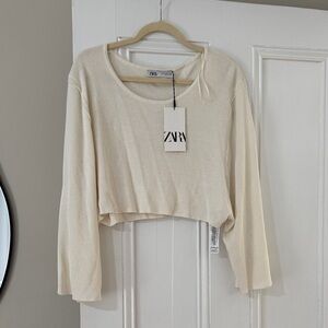 Zara Cream Long Sleeve Cropped Top